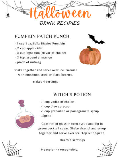 Halloween styled drink recipe card