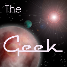 profile image size artwork featuring planets in space with sun flare and words "the geek"
